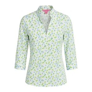 John Braye Exclusive Collection SMALL Green Floral V-Neck 3/4 Sleeve Shirt - CJ